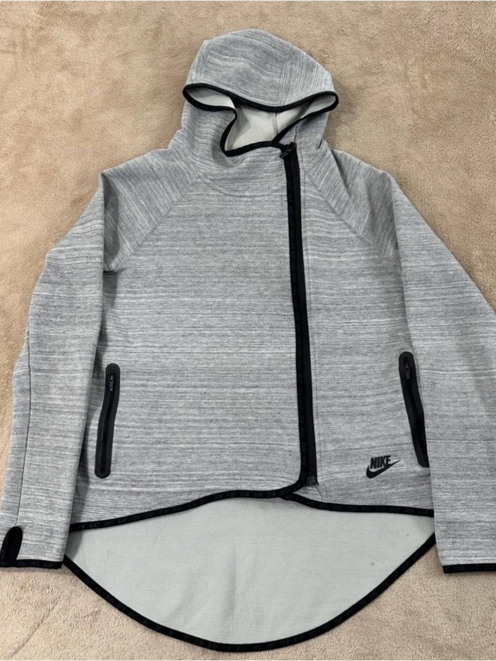Nike fleece Light Gray Hooded Zip Jacket with Black Trim size small